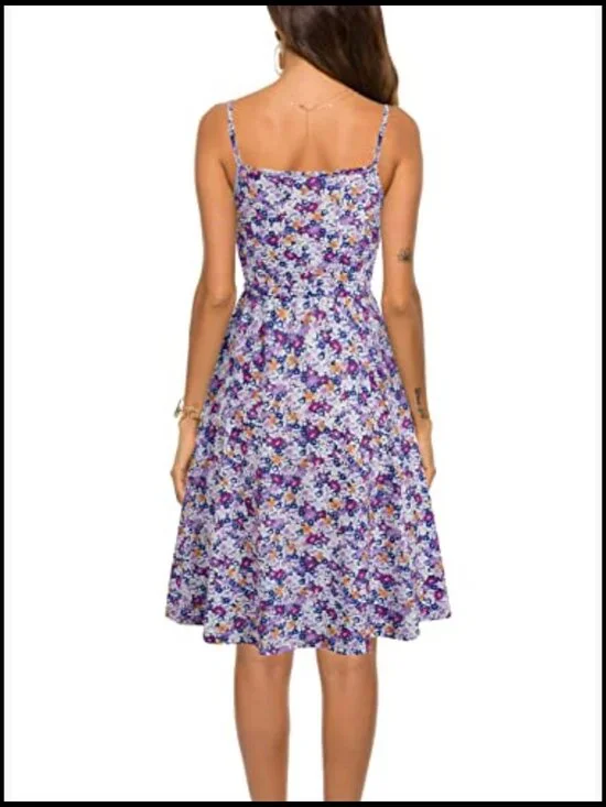 Cotton Blend A-Line Sun Dress with Pockets and Adjustable Waist - Picture 2 of 7